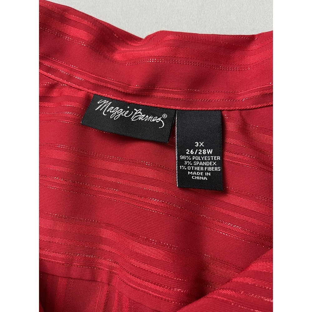 Maggie‎ Barnes Women's 3X 26/28W Red Striped Long Sleeve Button Up Blouse Top - Picture 2 of 9